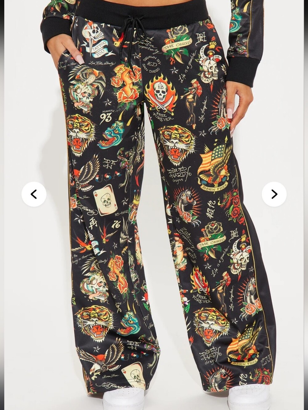 Ed Hardy Women’s Black Tattoo-Print Wide Leg Pants